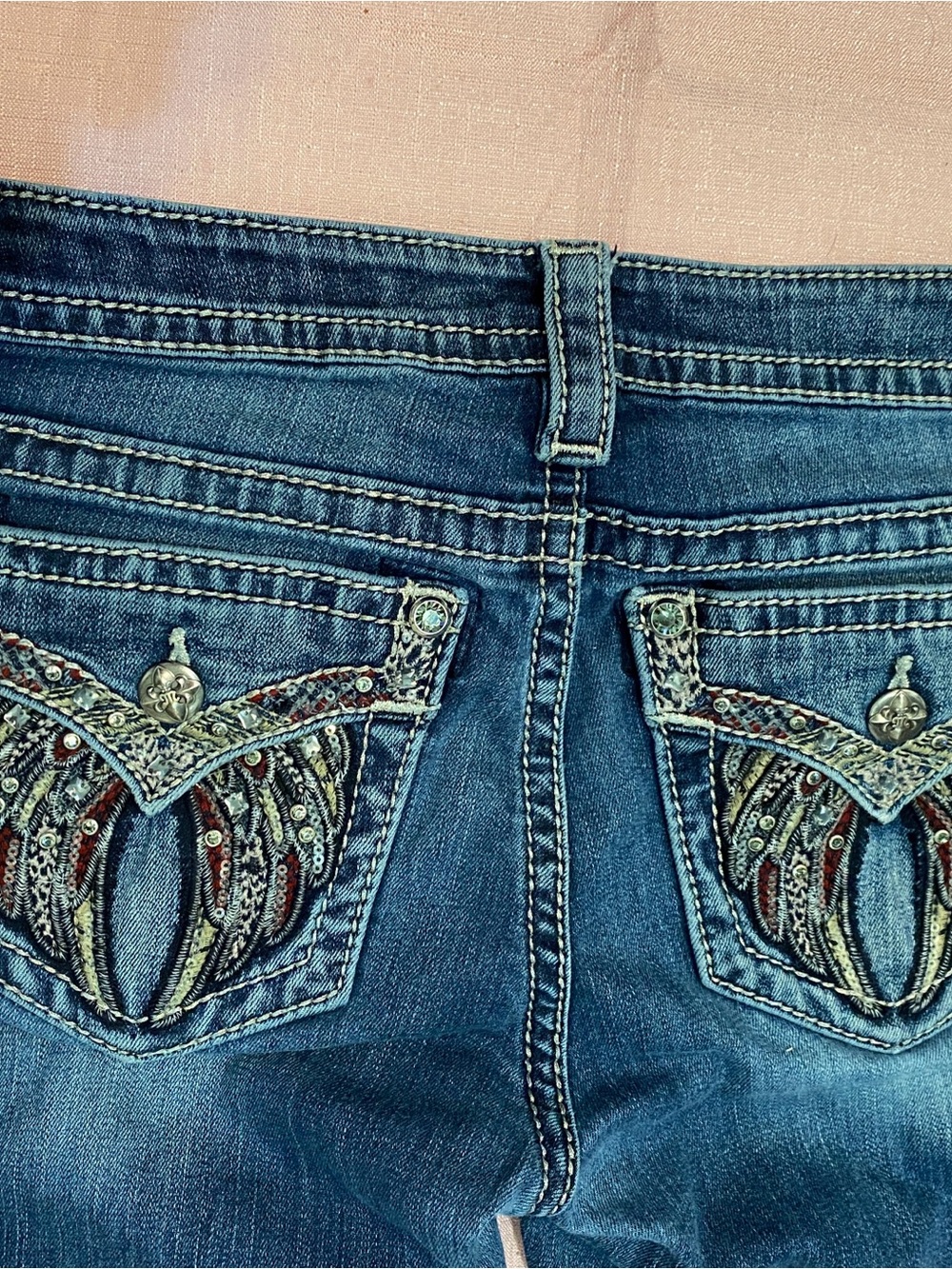 Miss Me Women's Skinny Jeans - Embroidered Blue Denim